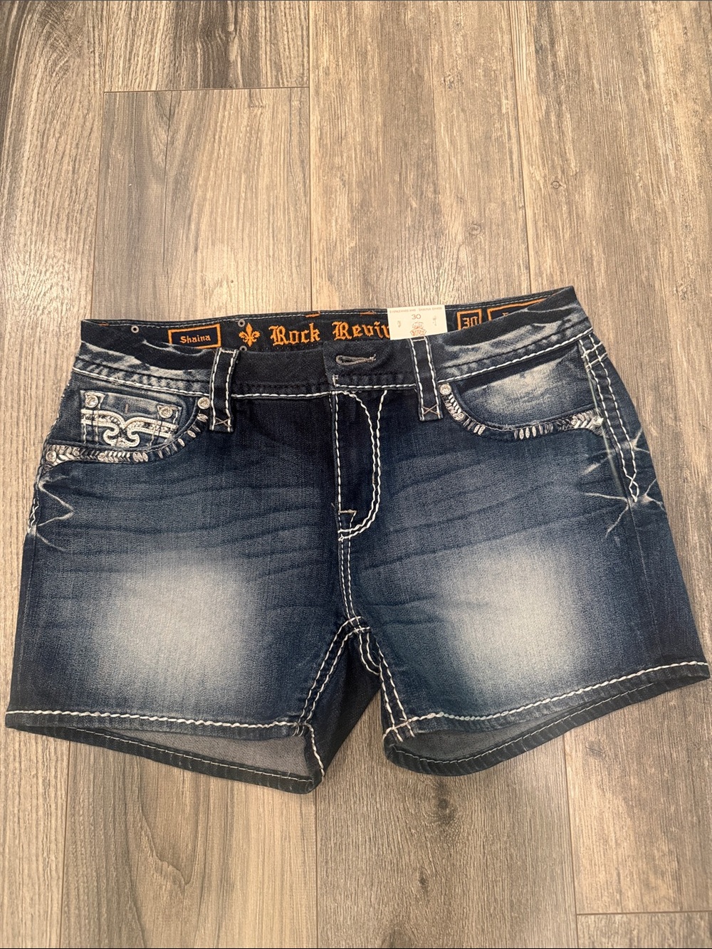 Rock Revival Women's Dark Wash Embroidered Denim Shorts